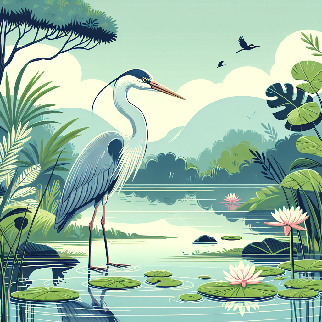 De reiger bij de vijver. 