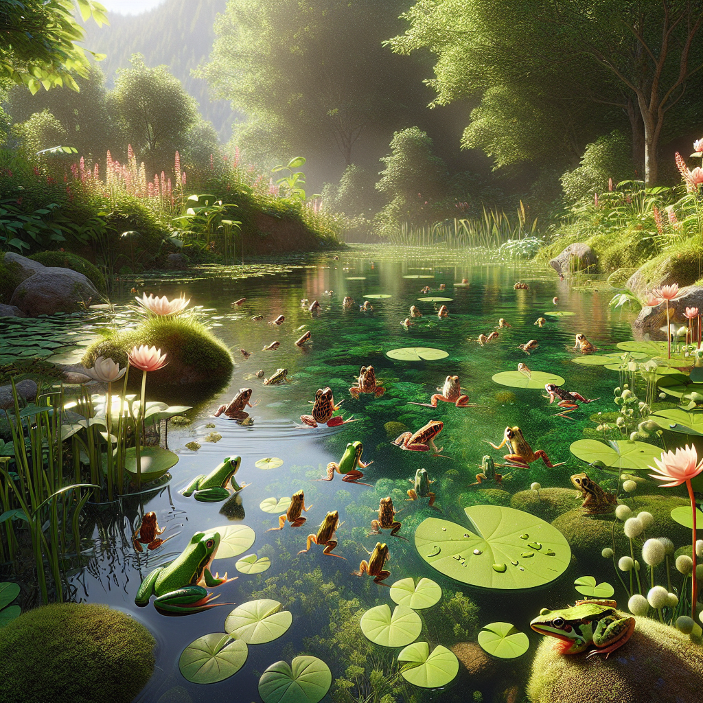 Kikkers lokken naar de vijver. 