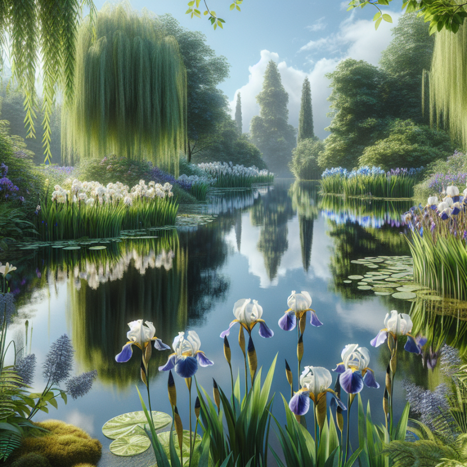 iris in vijver planten 